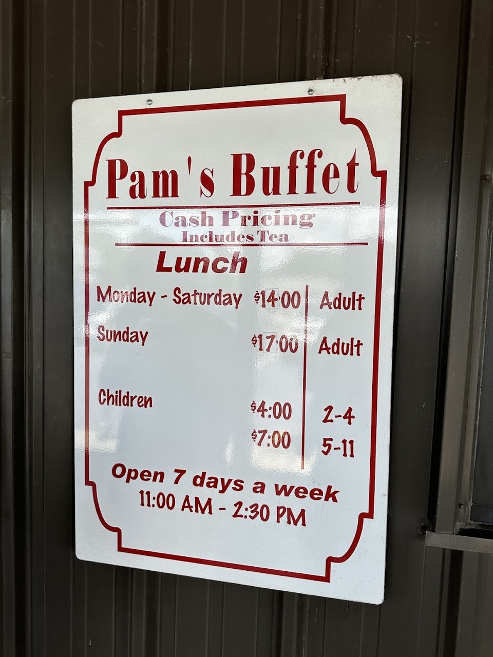 Takeout menu for lunch service.